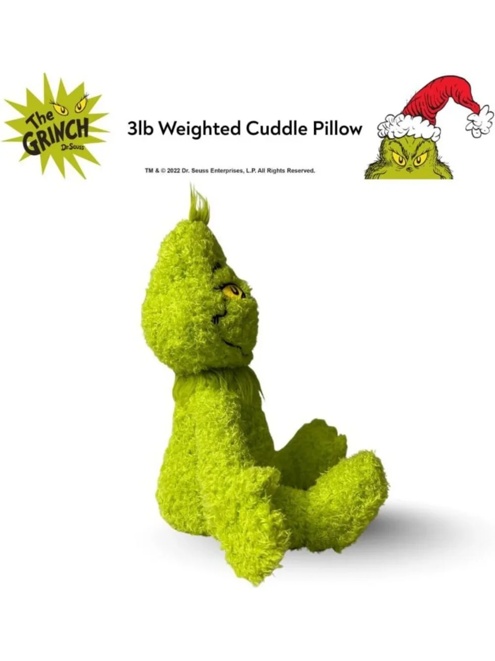Super Soft Plush Grinch Weighted Cuddle Pillow Buddy - 3lb Comfort Pillow